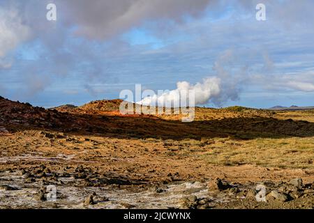 Fire n`Ice - Island live erlebt ! Eindrücke meiner Inselreise im August 2019.Hier das Hochtemperaturgebiet Gunnuhver auf der Halbinsel Reykjanes. Stockfoto